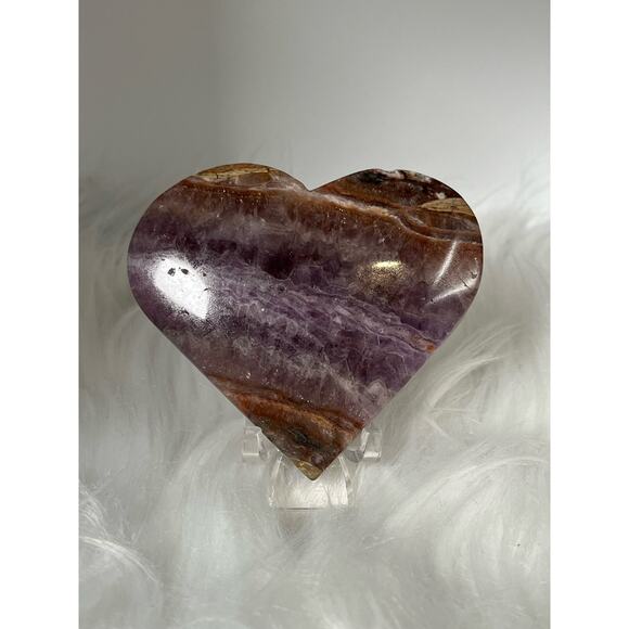 Amethyst and Mexican Lace Agate Mixed Material Heart | Rainbows | with stand - Picture 3 of 4